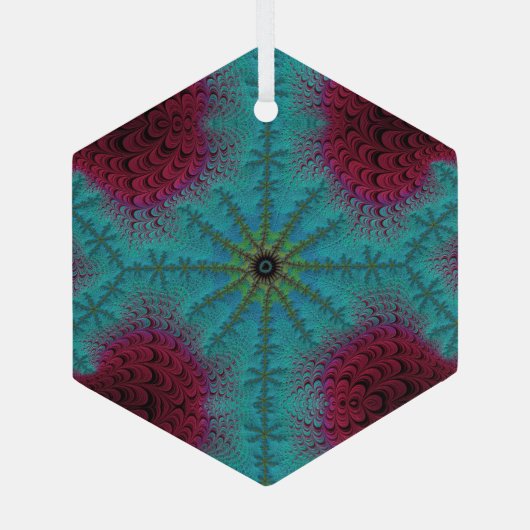 Blue Red en Green Starburst Fractal Suncatcher Glas Ornament (Achterkant)