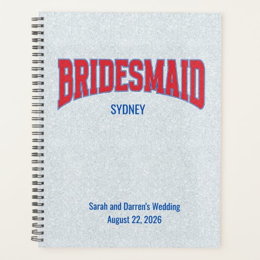 Blue + Red Faux Glitter BRIDESMAID Bachelorette Planner (Voorkant)