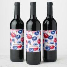 Blue Red Fruit Berry Cherry Waterverf Pattern