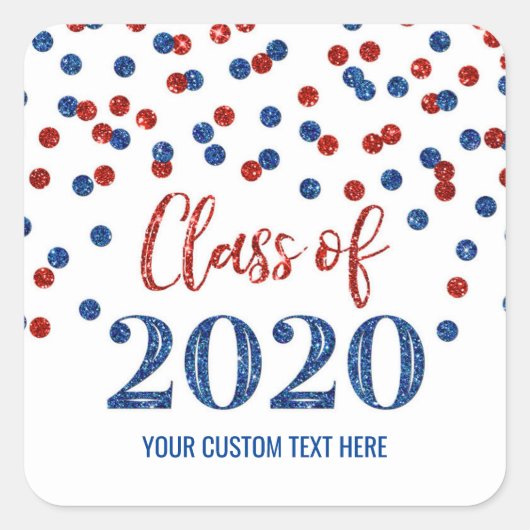 Blue Red Glitter Confetti Afstuderen 2020 Vierkante Sticker (Voorkant)