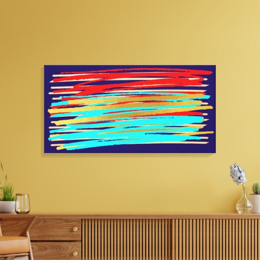 Blue Red Gold Abstract Art Opgerold Canvas afdrukk (Insitu (Woonkamer))