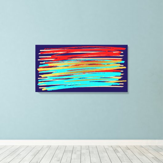 Blue Red Gold Abstract Art Opgerold Canvas afdrukk (Insitu (Houten vloer))