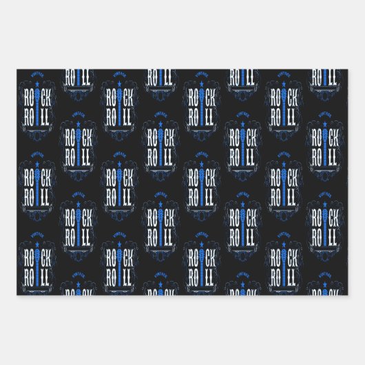 Blue Red & Gold  Rock & Roll Inpakpapier Vel (Voorkant)