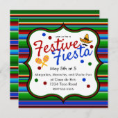 Blue Red Green Sarape Cinco de Mayo Invitation (Devant / Derrière)