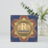 Blue Red Hexagon Star Gold Dinner Party Invitation (Debout devant)