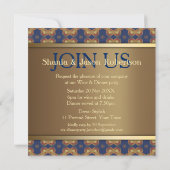 Blue Red Hexagon Star Gold Dinner Party Invitation (Dos)
