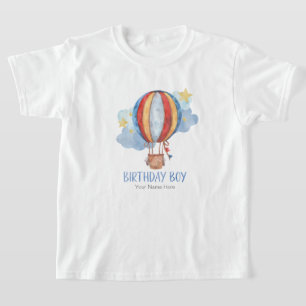 Blue Red Hot Air ballon Stars Happy Birthday Boy T-shirt