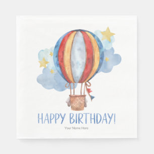 Blue Red Hot Air ballon Stars Kinder Happy Birthda Servet