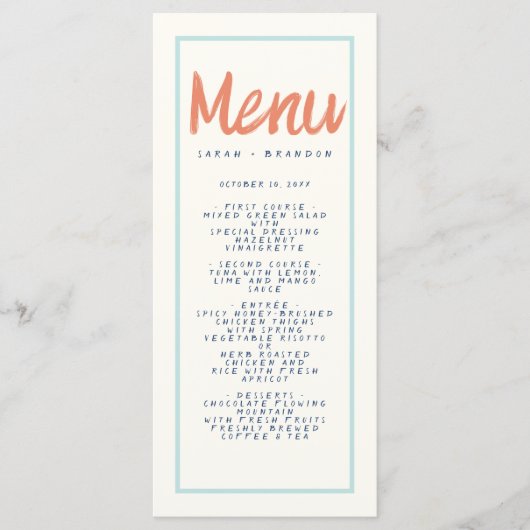 Blue Red manuscrit Typographie Retro Mariage Menu (Devant)