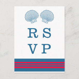 Blue Red Nautical Seashells RSVP Briefkaart