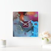 Blue Red Oranje Abstract Waves Monogram Vierkante Klok (Huis)