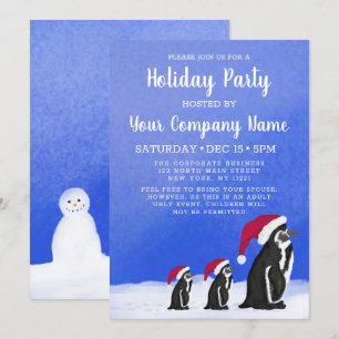 Blue Red Penguin Santa Family Corporate Holiday Kaart