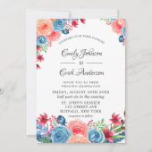 Blue Red Pink Oranje Peony Wedding Invitation Kaart (Voorkant)