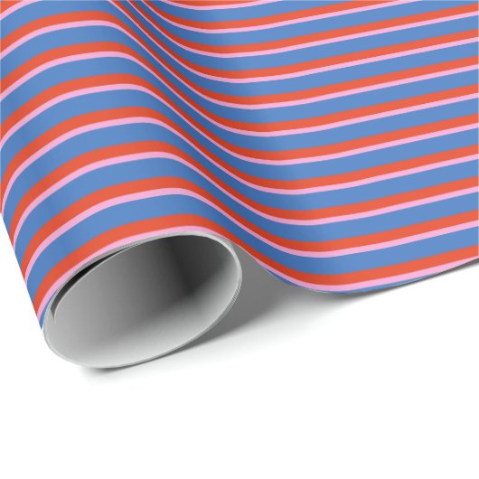 Blue Red Pink Retro Stripe Gift Wrap Pattern Cadeaupapier (Rol Hoek)