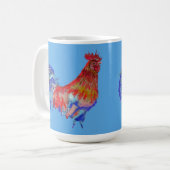 Blue Red Rooster Cocreel Chicken Art Mok (Voorkant links)