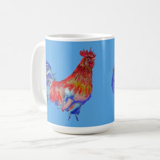 Blue Red Rooster Cocreel Chicken Art Mok (Voorkant links)