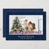 Blue Red Snow-lampjes met kerstkaarten Feestdagenkaart (Voorkant / Achterkant)