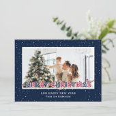 Blue Red Snow-lampjes met kerstkaarten Feestdagenkaart (Staand voorkant)