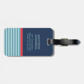 Blue Red Stripe Monogram Naam Adres Bagagelabel (Achterkant horizontaal)