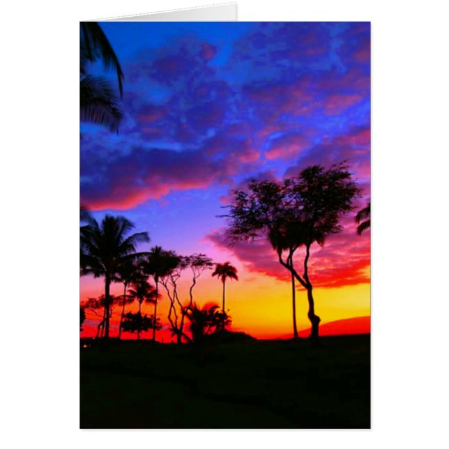 Blue Red Sunset Exotic Hawaiian Beach Palm Trees (Devant)