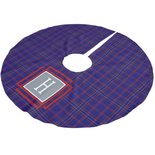 Blue Red Tartan Monogram  Kerstboom Rok (Gekanteld)