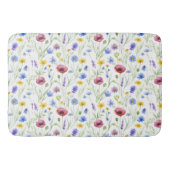 Blue Red Watercolor Wildflower Badmat (Voorkant)