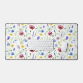 Blue Red Watercolor Wildflower Bureaumat (Keyboard & Muis)