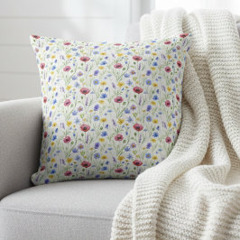 Blue Red Watercolor Wildflower Kussen