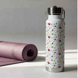 Blue Red Watercolor Wildflower Waterfles