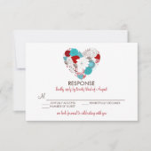 Blue Red Whimsical Floral Heart Wedt Card RSVP Car (Devant)