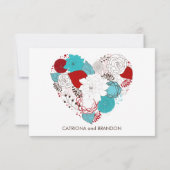Blue Red Whimsical Floral Heart Wedt Card RSVP Car (Dos)