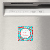 Blue Red White Damask bewaar de datum magneet (Insitu (Vaatwasser))