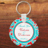 Blue Red White Damask Wedding Favor Sleutelhanger (Voorkant)