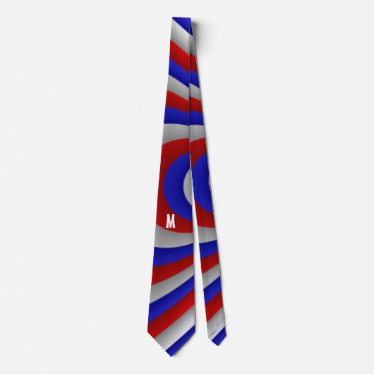 Blue Red White Fractal Art Pattern Monogram Stropdas (Voorkant)
