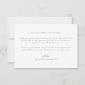 Blue Regency Floral Crest Monogram Huwelijk Bedankkaart (Achterkant)