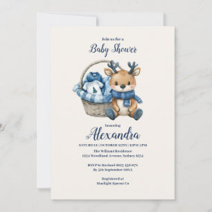 Blue Reindeer Basket Baby shower Kaart