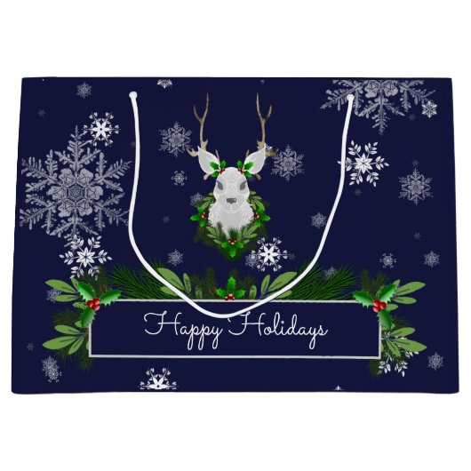 Blue Reindeer Gift Bag Groot Cadeauzakje (Voorkant)