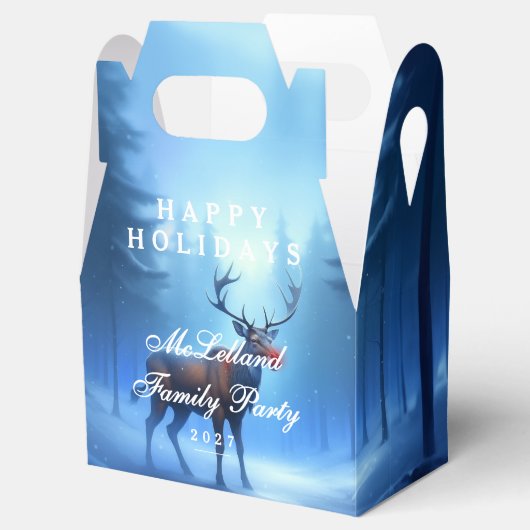 Blue Reindeer Happy Holidays Family Party Bedankdoosjes (Geopend)