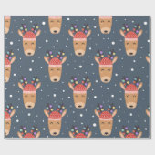 Blue Reindeer Rustic Cute Whimsical Fun Holiday Cadeaupapier (Vlak)