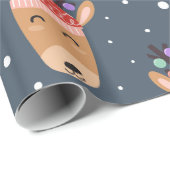Blue Reindeer Rustic Cute Whimsical Fun Holiday Cadeaupapier (Rol Hoek)
