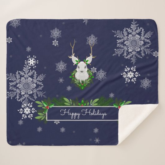 Blue Reindeer Sherpa Blanket Sherpa Deken (Voorkant (horizontaal))