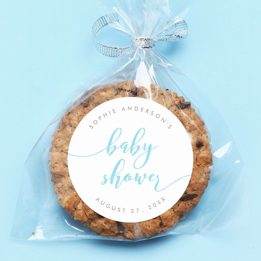 Blue Relax Script Baby shower Ronde Sticker