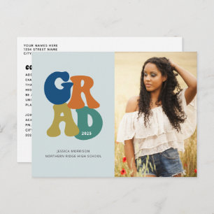 Blue Retro '70s Afstudeerder 2023 Groovy Afstudere Briefkaart