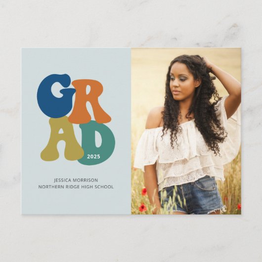 Blue Retro '70s Afstudeerder 2023 Groovy Afstudere Briefkaart (Voorkant)