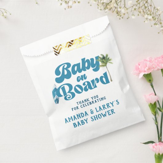 Blue Retro Baby on board Surf Baby shower Bedankzakje (Gezegeld)