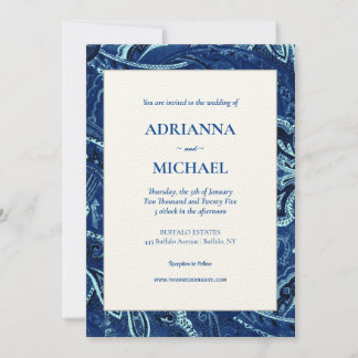 Blue Retro Bandanna Paisley Faire-part de mariage