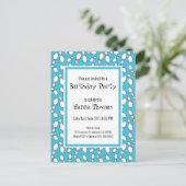 Blue Retro Bowling Birthday Invitation Carte posta (Debout devant)