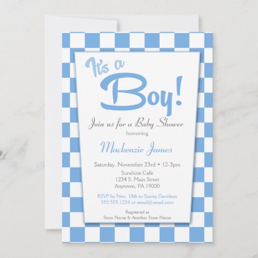 Blue Retro Boy 50s Baby shower Uitnodiging (Voorkant)