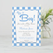 Blue Retro Boy 50s Baby shower Uitnodiging (Staand voorkant)