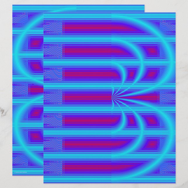 Blue Retro Cathedral Scrapbook Paper 2-Sided Page (Devant / Derrière)